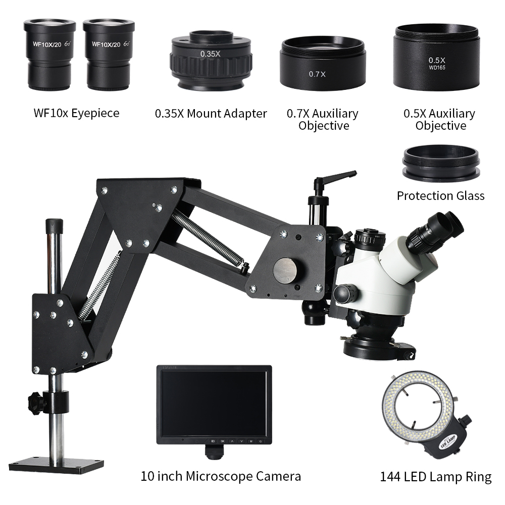 10-дюймовый стереомикроскоп с  – обзор и цена Trinocular Stereo Microscope 7X-45X